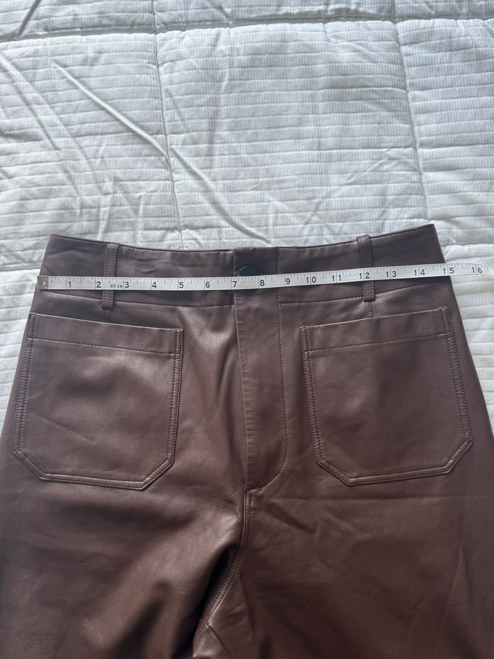 Maeve Anthropologie brown faux leather wide leg cropped pants, size 29T - Picture 5 of 9